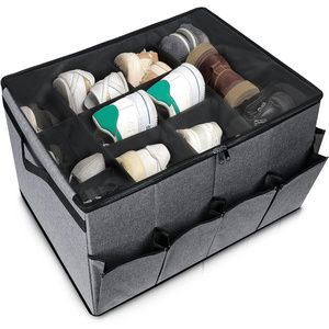 Canvas Shoe Organizer Non-Woven Shoes Storage Box Pvc Cover Zipper Box Under Bed Shoe Organizer