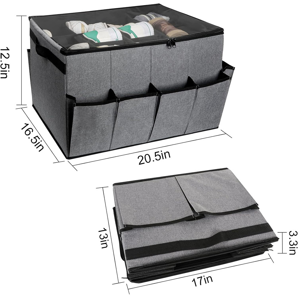 Canvas Shoe Organizer Non-Woven Shoes Storage Box Pvc Cover Zipper Box Under Bed Shoe Organizer