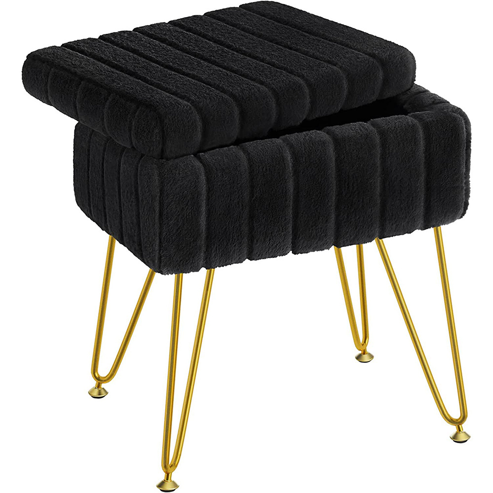 Modern Mink Square Footstool Ottoman Bench Vanity Stool with Gold Legs Plush Fluffy Footrest Pouf for Bedroom Living Room