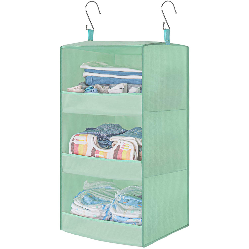 Water proof Oxford 3 Shelf Collapsible Hanging Closet Organizer with Plastic Board for Shoes Clothes Handbags