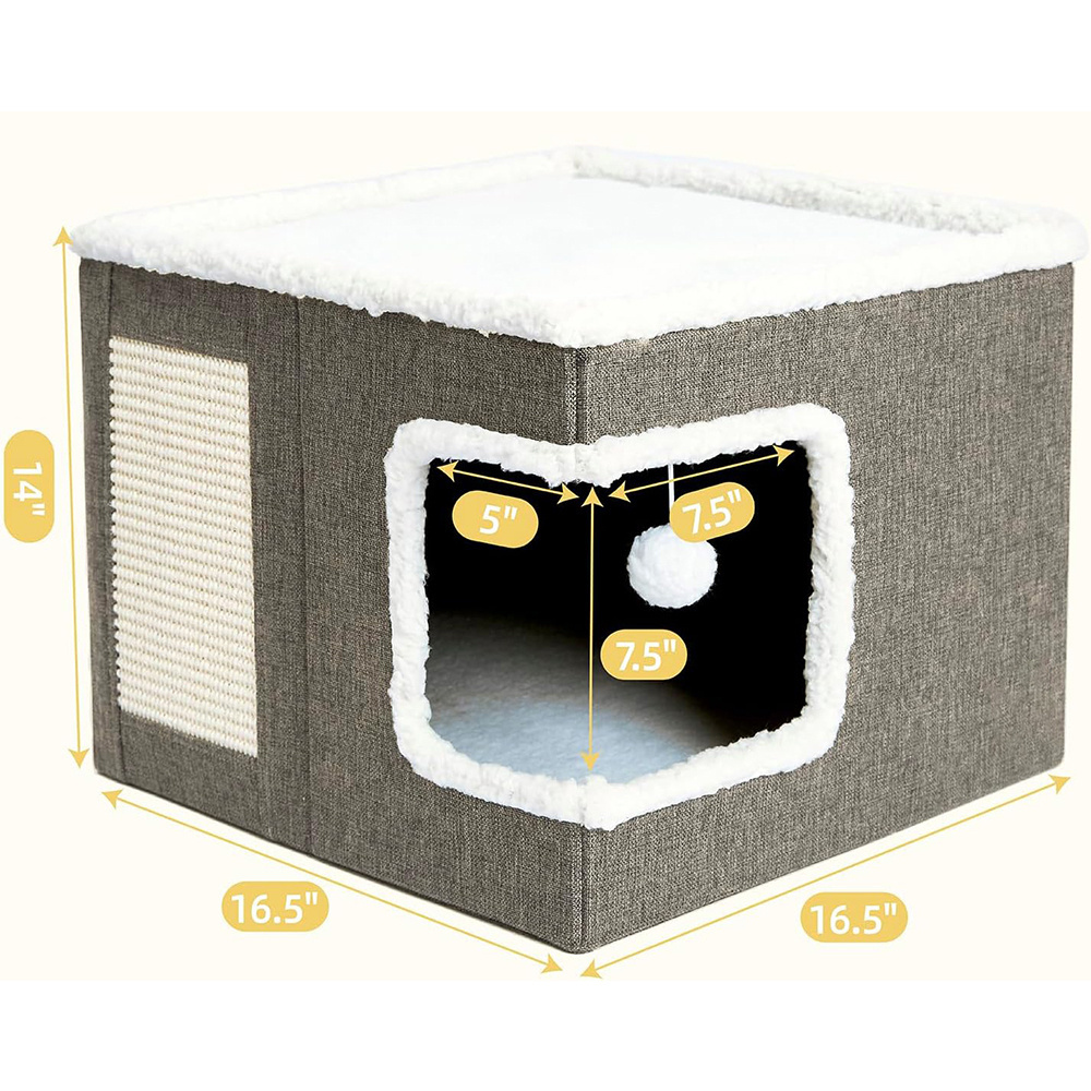 Wholesale Indoor Foldable Cat Large Cave Bed with Fluffy Ball Hanging Scratch Pad