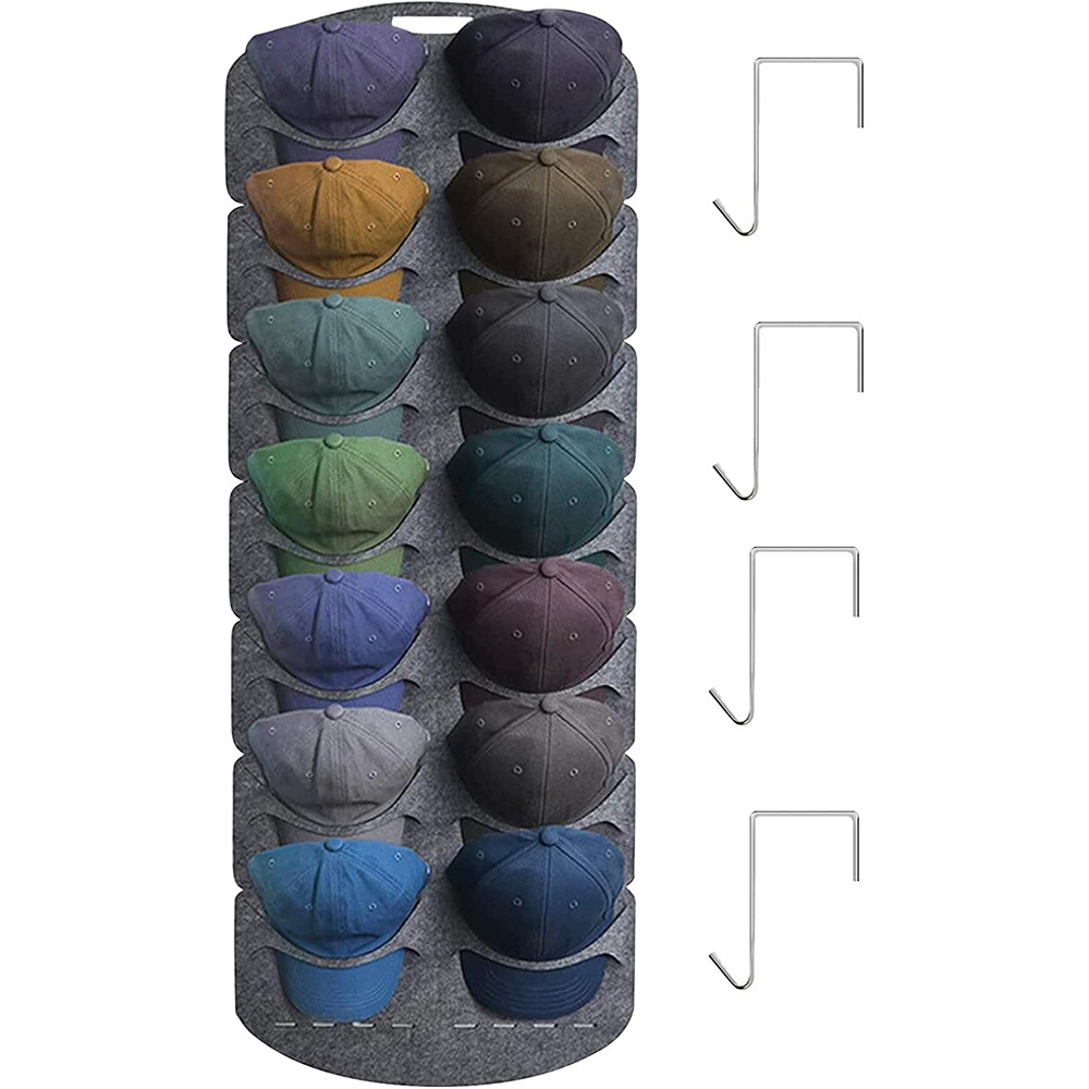 Hat Racks for Baseball Caps 2 Size 21 Pocket Over The Door Hat Organizer Holder with 4 Metal Hooks Felt Hanging Cap Organizer