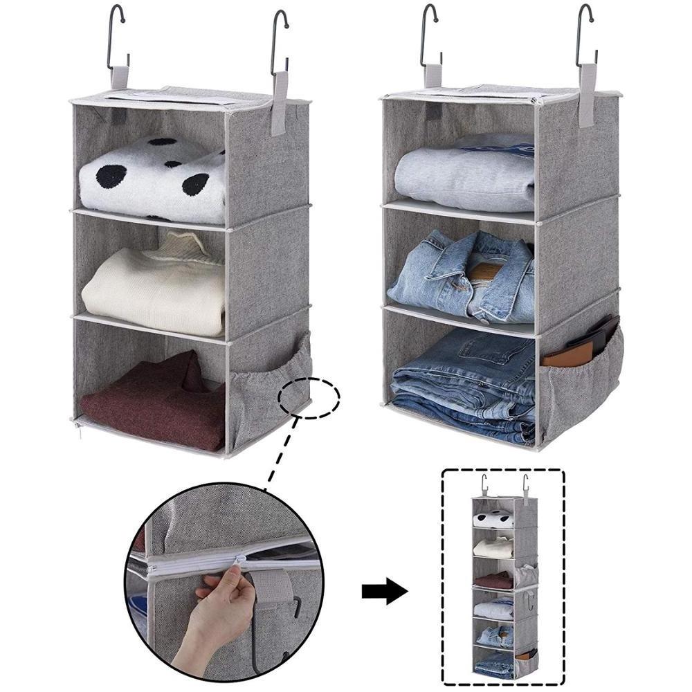 2 Pack Detachable 3 Shelf Collapsible Hanging Closet Organizer for Clothes and Shoes Canvas Space Saving Storage Closet Shelves