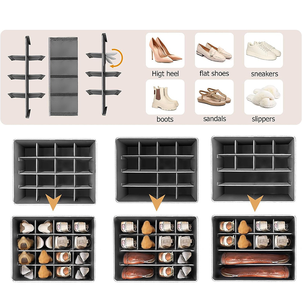 Hot Selling Foldable Multifunctional Fabric Shoe Storage Box Closet With Zipper Pvc Lid