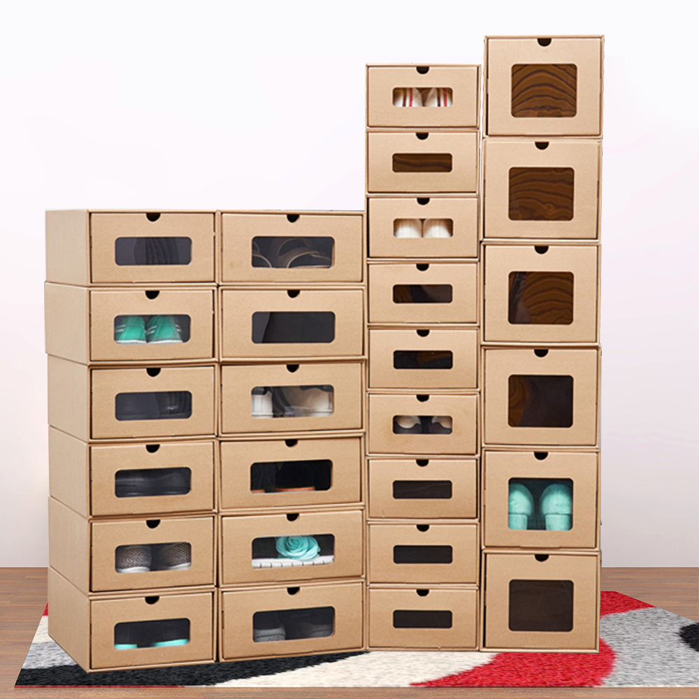 Easy to Assemble Shoe Boxes Heavy Duty Stackable with Lids, Shoe Organizer and Containers, Sneaker Storage with PVC window