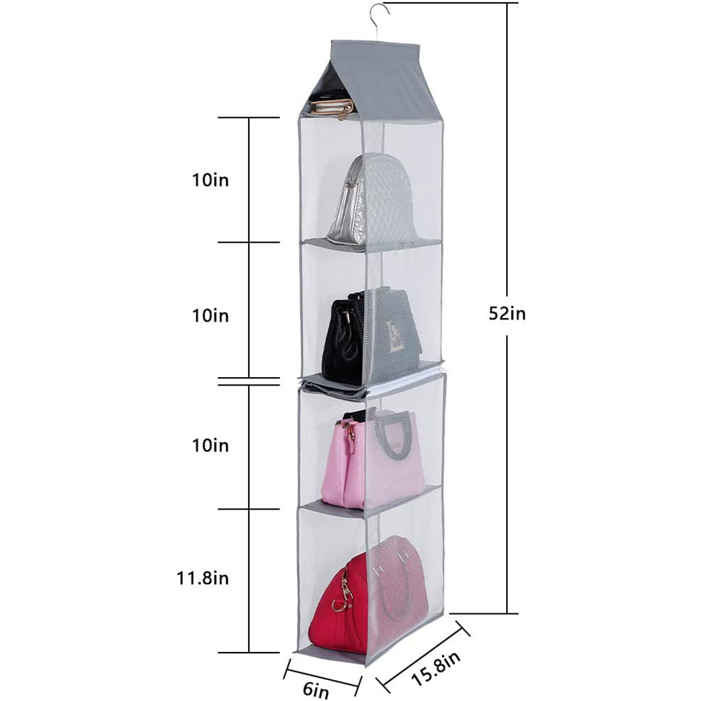 Household Storage 6 Shelf Hanging Storage Bag For Handbag Hanging Mesh Bag Closet Organizer Dust Cover Bag Organizer/