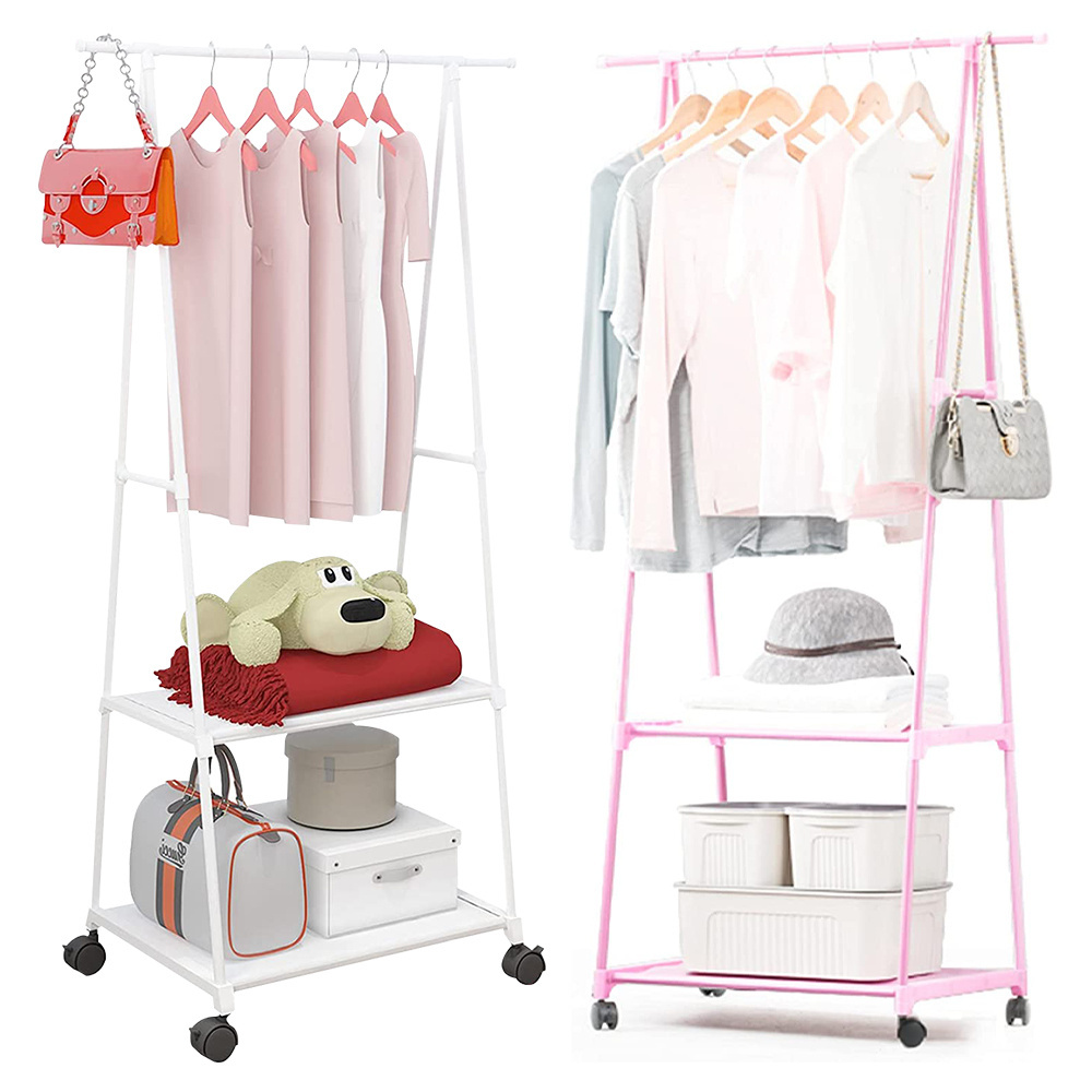 Bedroom Rolling Clothing Rack Clothes Rack Small Metal Garment Rack with Shelves for Hanging Clothes on Wheels for Hanging Cloth