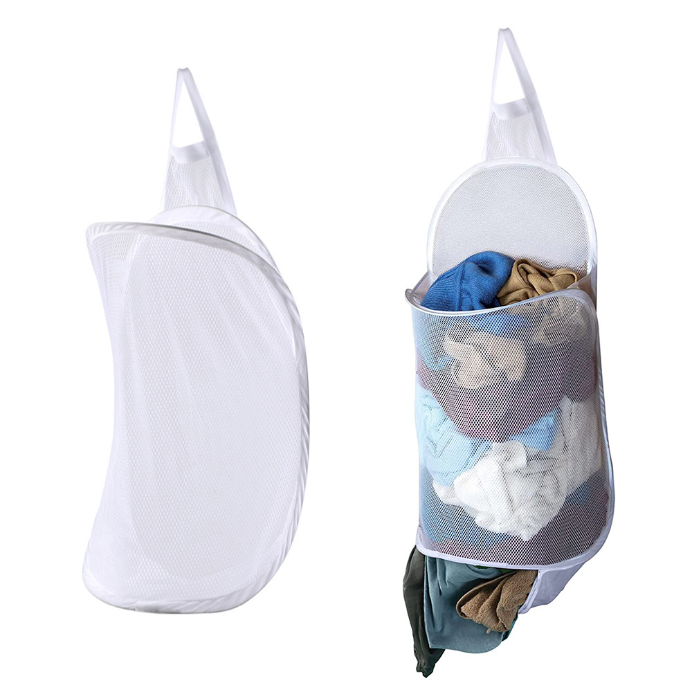 Storage Bag Hanging Laundry Hamper for Dirty Clothes, Mesh Over the Door Pop up Hamper, Wall Dirty Clothes Basket with Hook