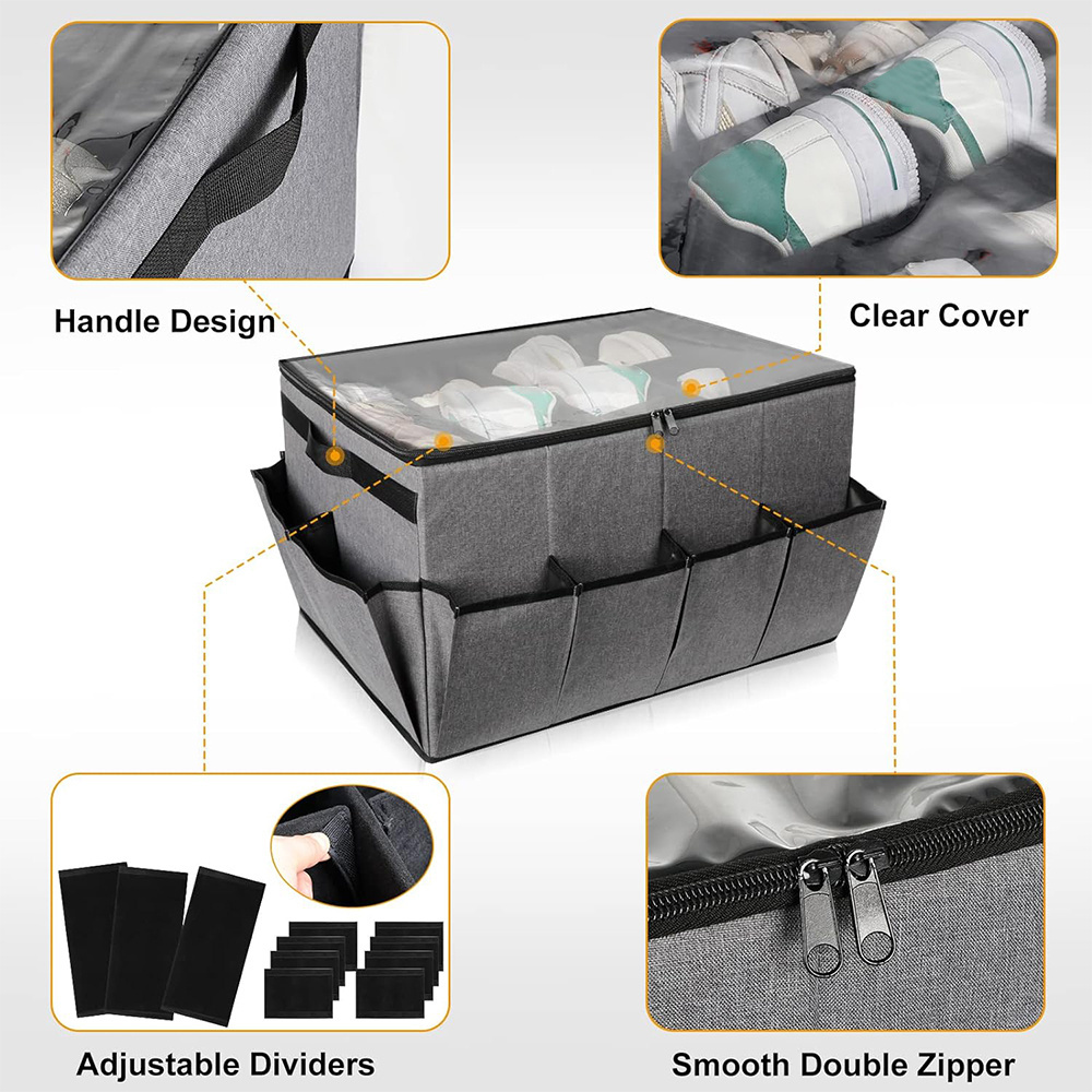 2024 Wholesale Foldable Large Capacity Fabric Underbed Shoe Storage Box Zipper Box With Pvc Lid