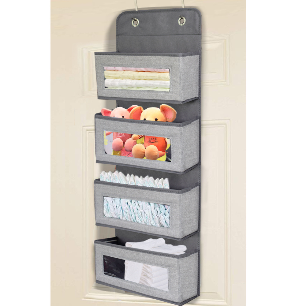 Premium Multi-layer 4 Clear Window Pocket Over The Door Hanging Storage Organizer for Pantry Baby Closet Room