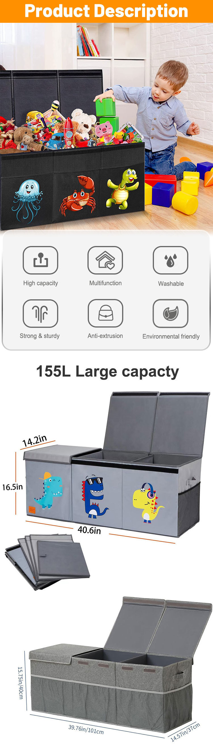 Large Toy Box for Girls,Toy Chest for Kids -Collapsible Toy Storage Organizer with Lid