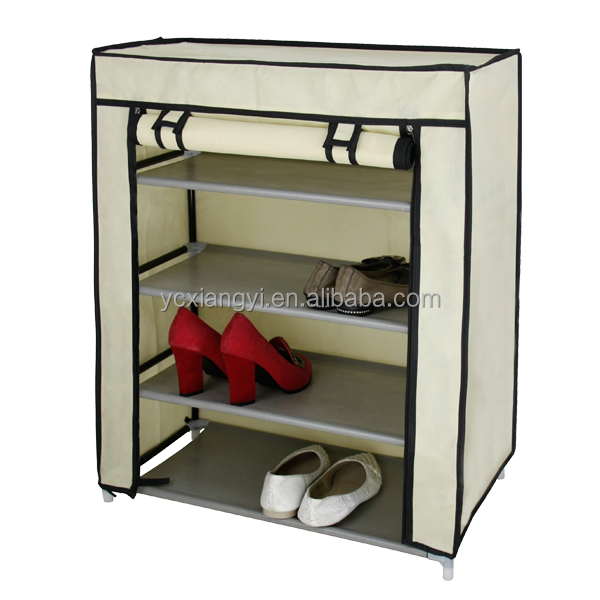 Portable Shoe Cabinet Storage Organizer Rack 4-Tiers with Dust Cover