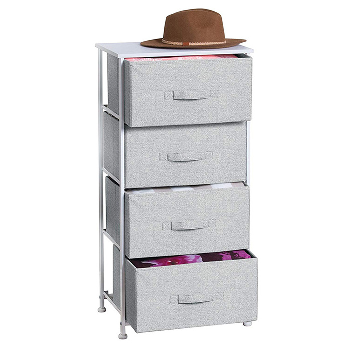 Sturdy Steel Frame Wood Top Easy Pull Fabric Bins  Organizer Unit  Dresser Storage Tower  with 4 drawers