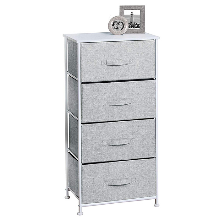 Sturdy Steel Frame Wood Top Easy Pull Fabric Bins  Organizer Unit  Dresser Storage Tower  with 4 drawers