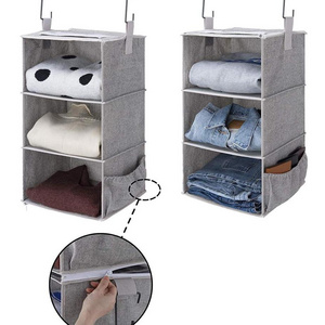 2 Pack Detachable 3 Shelf Collapsible Hanging Closet Organizer for Clothes and Shoes Canvas Space Saving Storage Closet Shelves