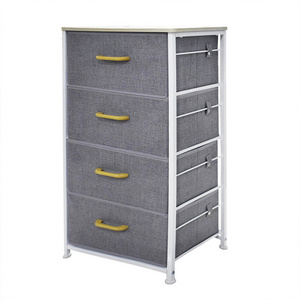 Storage Organizer Shelf Tower Fabric Bins Vertical Dresser Cube Drawer Nightstands with Easy Pull 4 Drawers and Metal Frame