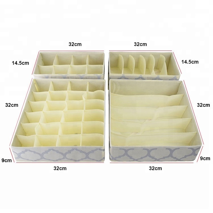 Set of 4 alibaba manufacture foldable fabric dresser drawer divider closet underwear storage organizer box for socks bras tights