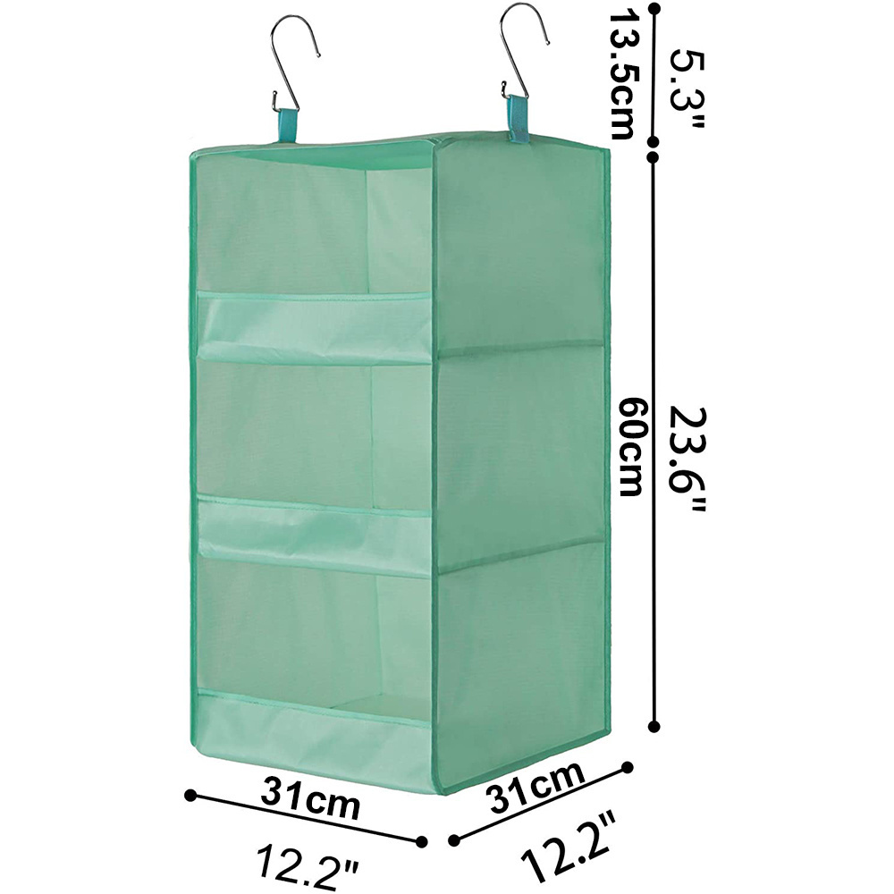 Water proof Oxford 3 Shelf Collapsible Hanging Closet Organizer with Plastic Board for Shoes Clothes Handbags