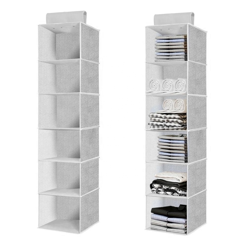 6-Shelf Non-woven Collapsible Shelves Hanging Closet Cubby Hanging Closet Organizer for Sweater Cloth handbag