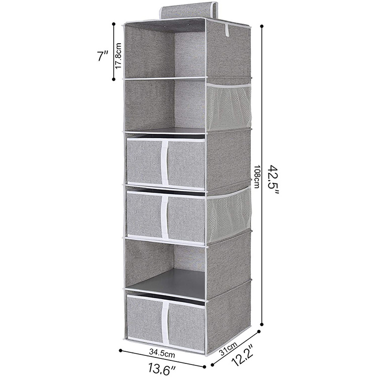 6-shelf non woven Space Saving Drawers Collapsible Shelves Hanging Closet Organizer for Sweater Cloth handbag