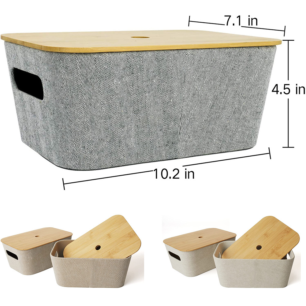 Modern Basket with Bamboo Lids, Storage Basket Bins for Shelves Office Home Bathroom Organizing, Organizer Container