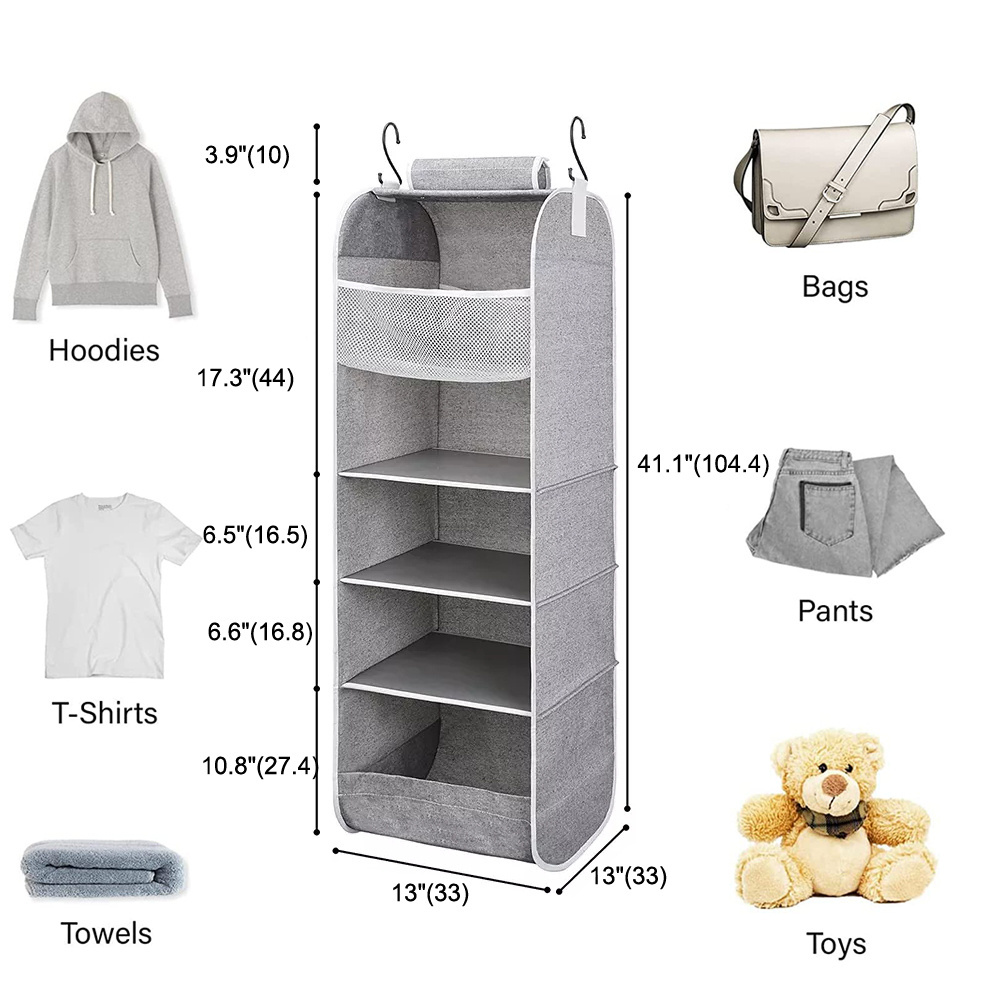 Dorm Wardrobe Nursery Room Kids Closet Hanging Accessories 5-Shelf Hanger Hanging Shelf Organizer