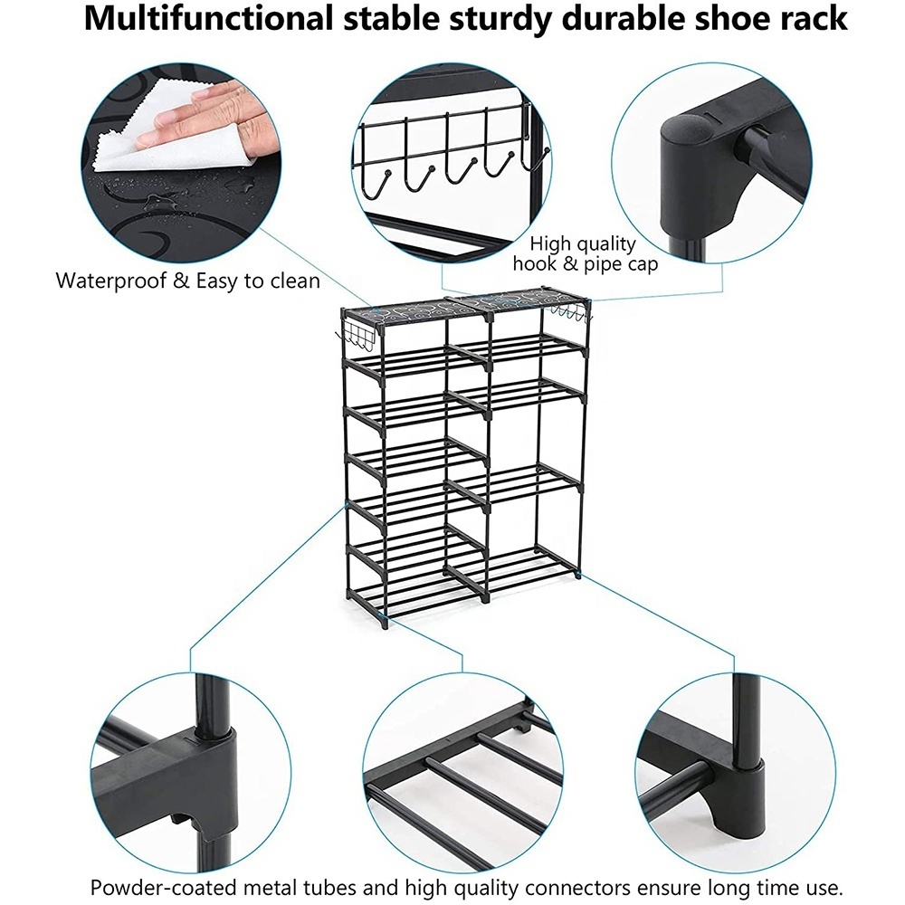 Entryway Metal Shelf Stackable Shoe Storage Organizer Unit Durable Metal Shoe Rack And Boots Organizer