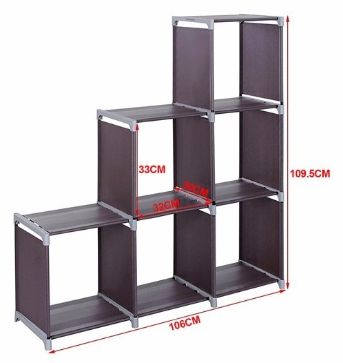 Water-proof shelf rack 3 Tier Storage Cube Closet Organizer Shelf Cabinet Bookcase, 6 Cube Organizer Cabinet,Purple