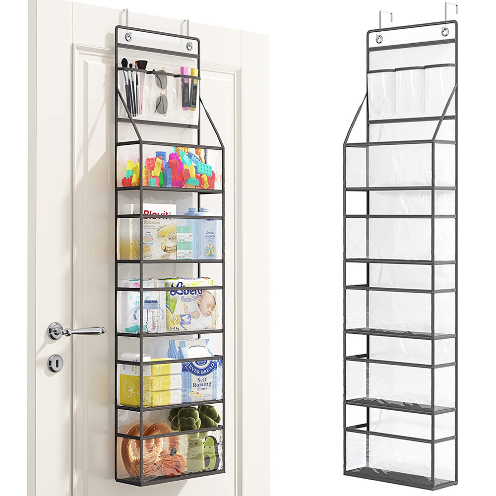 6-Shelf Over Door Hanging Pantry Organizer Storage with Clear PVC Pockets Nursery Closet 3 Small for Bedroom Baby Kids Cosmetics