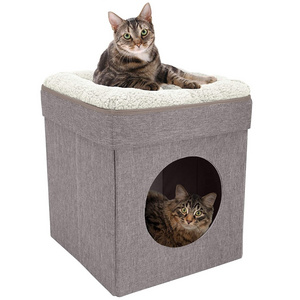 2 in 1 Small Dog Bed Cat Tent Hut Cave Beds Collapsible Cat House with Bed for indoor cats Casa para gatos con cama