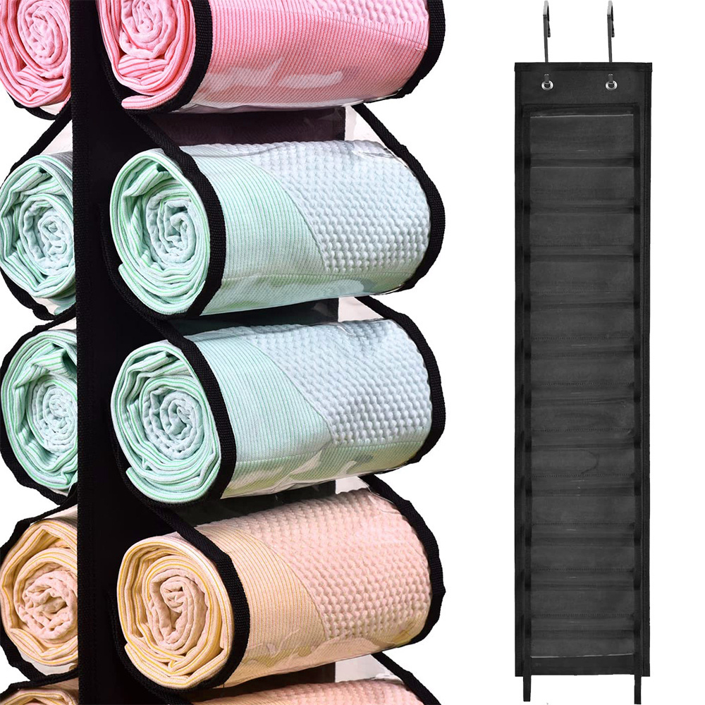 Double Side Oxford Clothing Hanging Storage Rack 24 Roll Towel Yoga Legging Storage Organizer