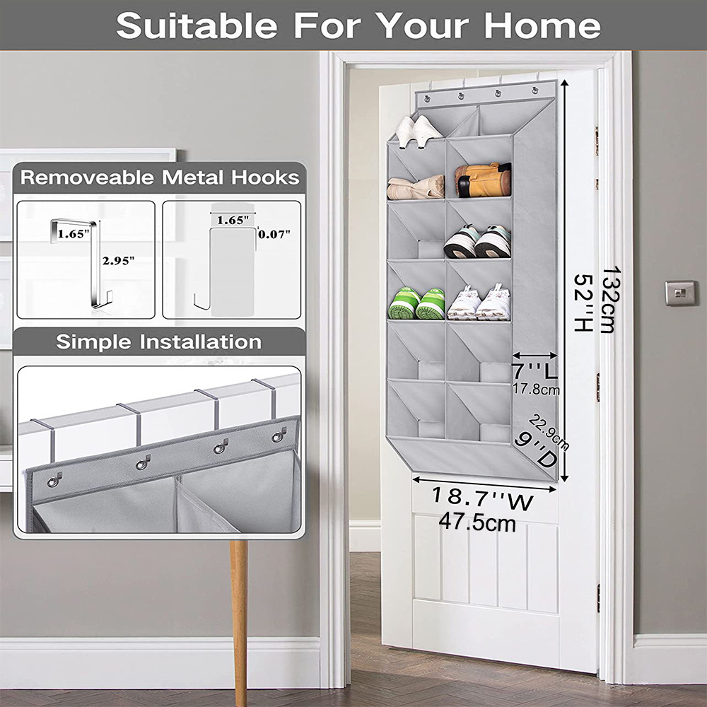 Door Shoe Rack with Deep Pockets for 12 Pairs of Shoe Organizer Over the Door Hanger for Closet and Dorm Narrow Door Shoe