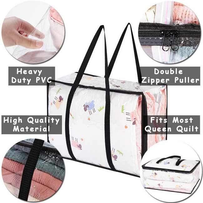 Best Quality Jumbo Clear PVC Window Dustproof Foldable Blanket Quilt Storage Bag with handles