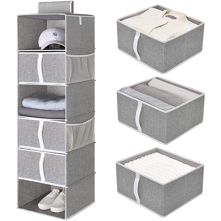 6-shelf non woven Space Saving Drawers Collapsible Shelves Hanging Closet Organizer for Sweater Cloth handbag