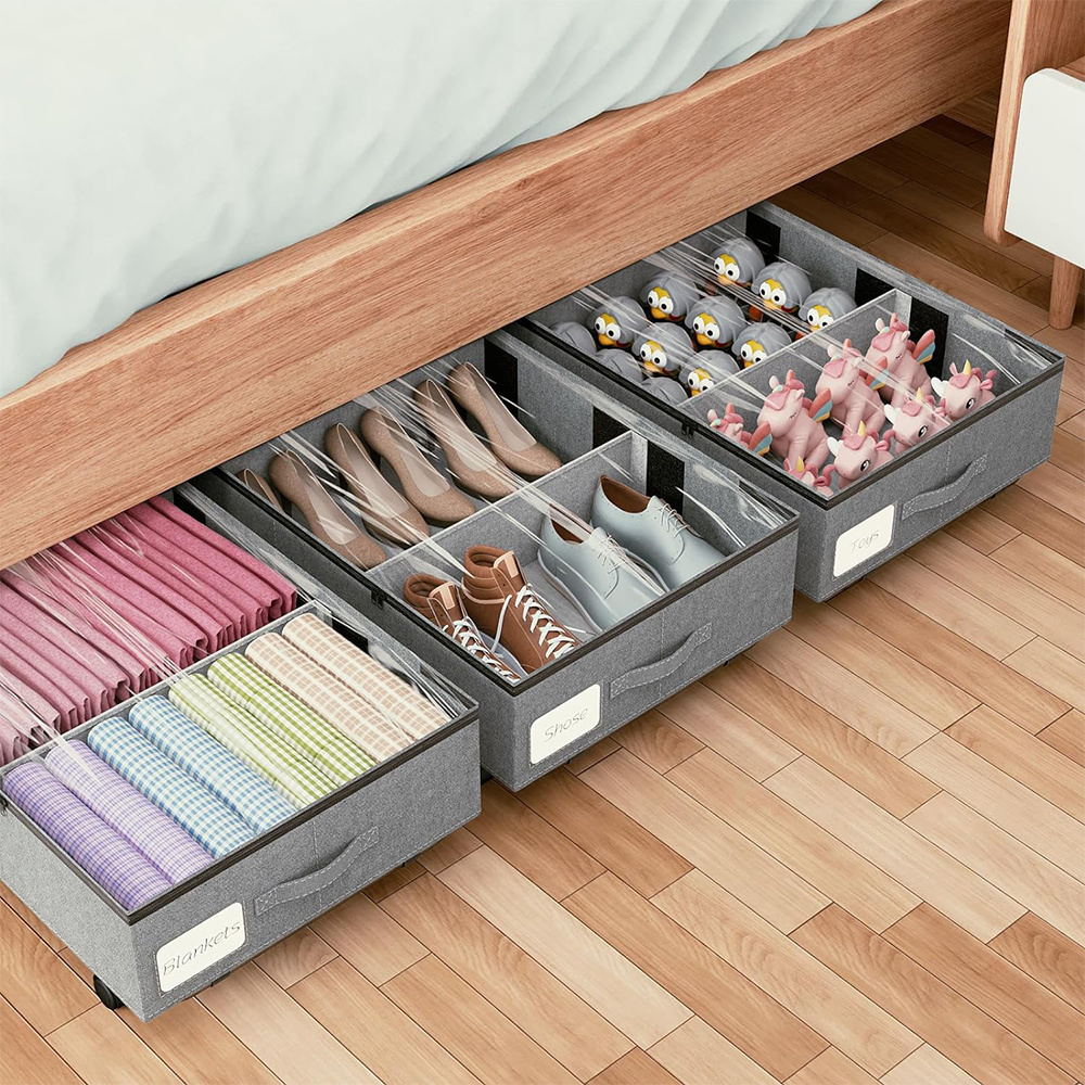 Under Bed Storage Box Storage Bag With Wheels Paperboard for Blankets Clothes Sweater Box with PVC Lid