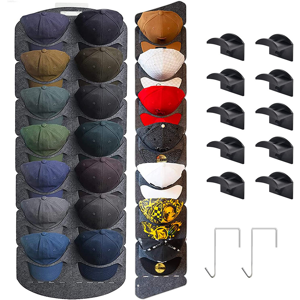 Hat Racks for Baseball Caps 2 Size 21 Pocket Over The Door Hat Organizer Holder with 4 Metal Hooks Felt Hanging Cap Organizer