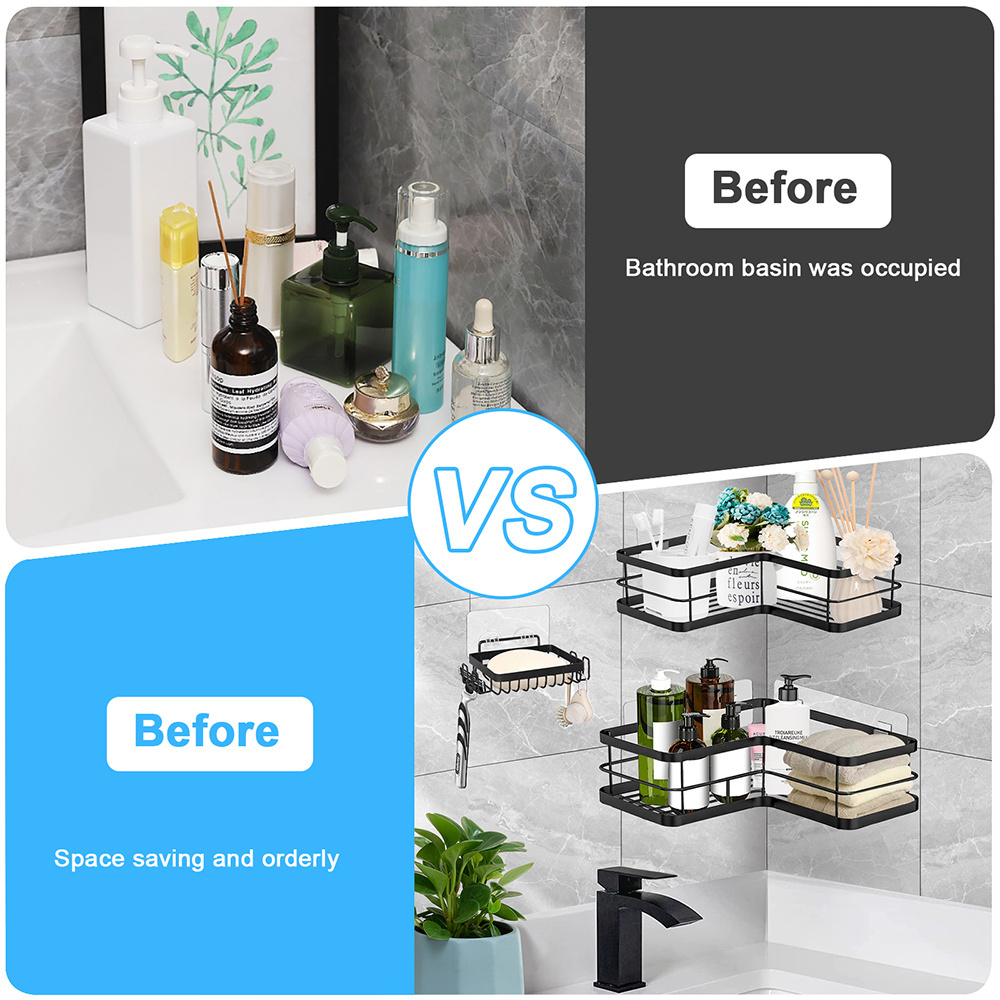 Adhesive Corner Shelf Bathroom Shower Caddy Organizer for Kitchen Toilet No Drilling Bathroom Corner Shelves Shower Caddies