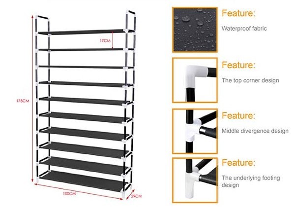 Large Capacity home storage Multifunctional Collapsible 10-layers Knock down shoe display stand racks