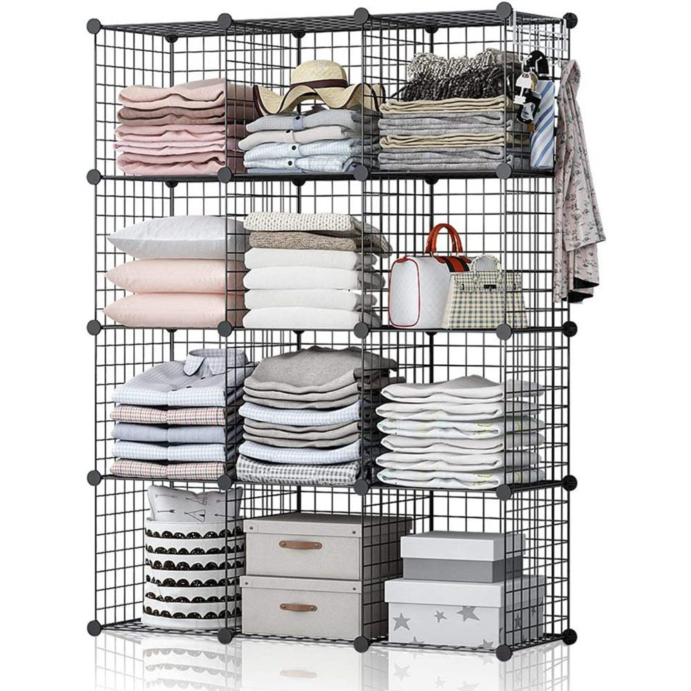 DYI Closet  Black Metal 6 Cube Grid Wire Storage Shelves For Home, Kitchen, Office Neat Storage And Tidy Display