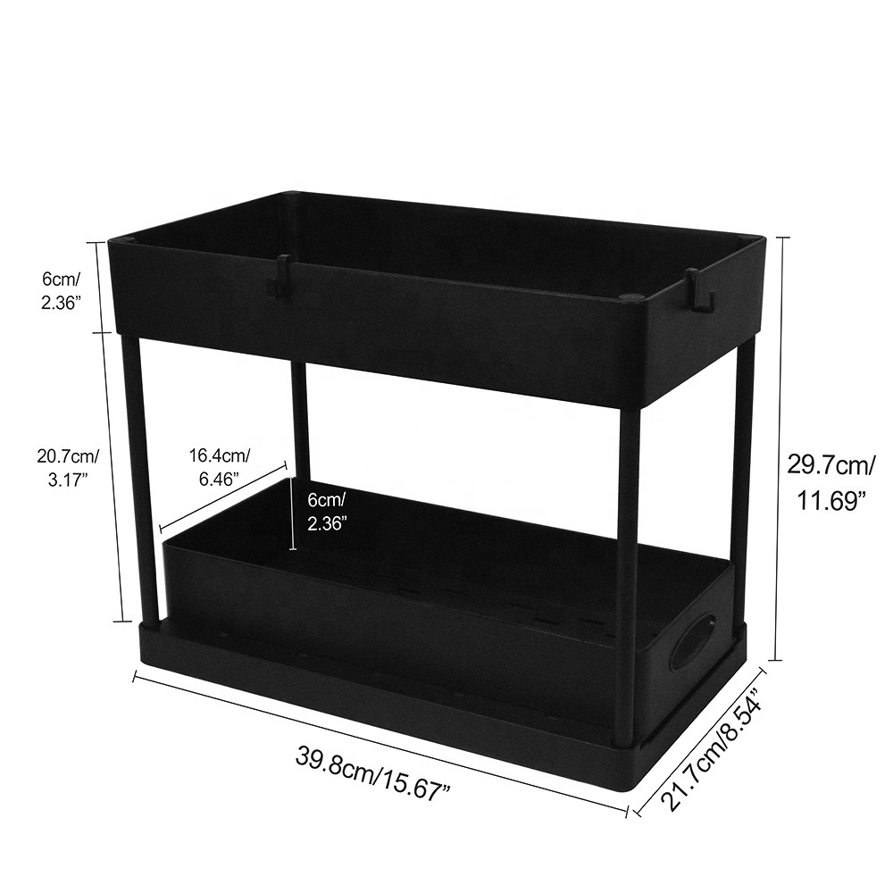 Hot Sale Black Bathroom Multifunctional Pull Out Cabinet Storage Rack 2 Tier Under Kitchen Sink Organizer With Sliding Drawer