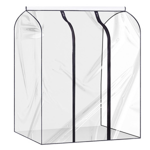 Clear Garment Rack Cover, Fabric Dustproof Clothes Rack Cover, Large Garment Bag Organizer Storage with Zipper