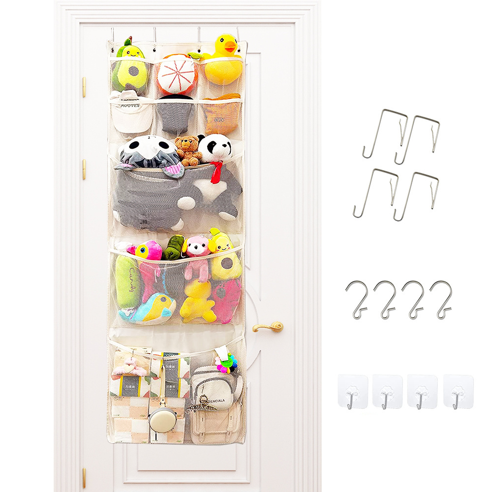 Over the Door Hanging Organizer Wall Mounted Mesh Storage Bag Kid Children Toy Hanging Bag 5 Tier Mesh Organizer for Bathroom