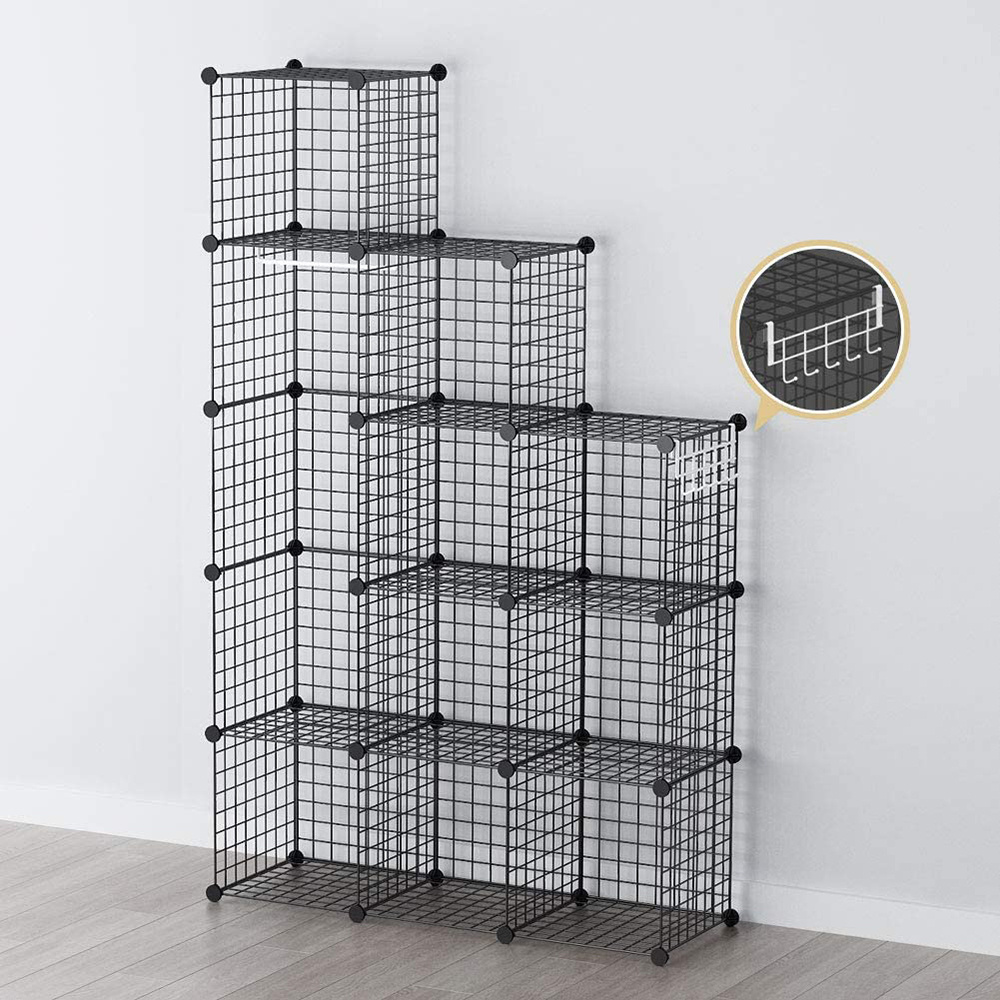 DYI Closet  Black Metal 6 Cube Grid Wire Storage Shelves For Home, Kitchen, Office Neat Storage And Tidy Display