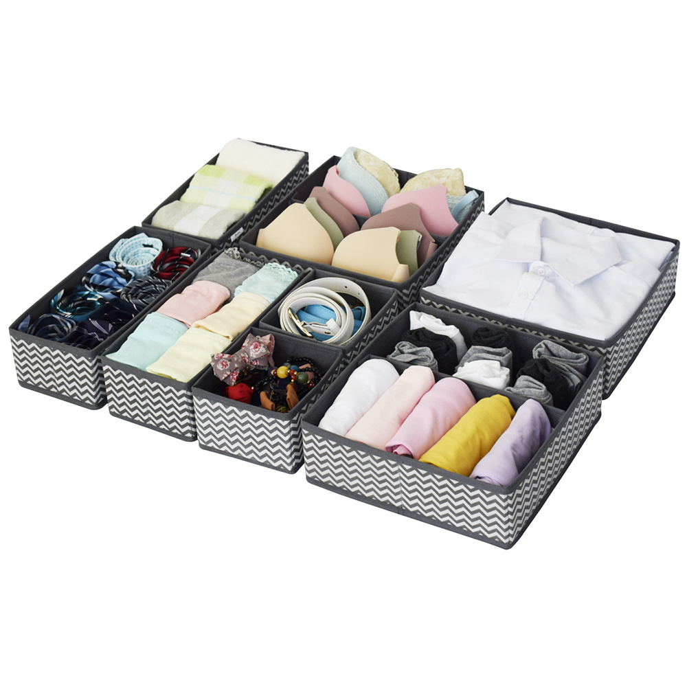 Set of 8 Gray Fabric  Foldable Underwear Drawer Organizer Closet Dividers Storage Organizer Box