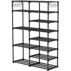 Custom Metal 7 Tiers Storage Shoe Rack Shoe Boots Sneakers Shelf Storage Holder with Side Pocket