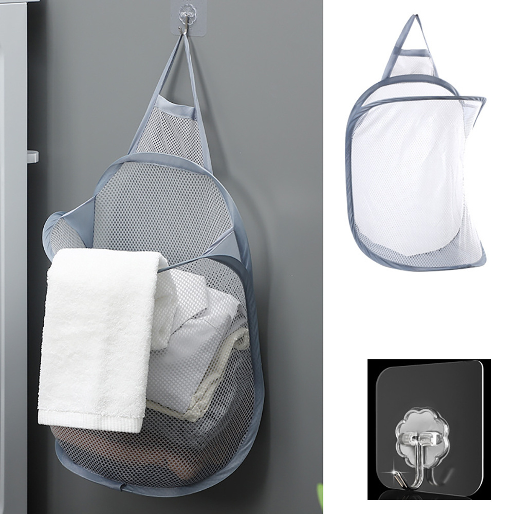 Storage Bag Hanging Laundry Hamper for Dirty Clothes, Mesh Over the Door Pop up Hamper, Wall Dirty Clothes Basket with Hook