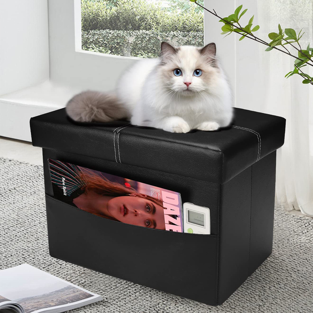 Storage Ottoman Cube Folding Footrest Ottoman Seat Collapsible Square Ottoman Box with lid Padded Stool Toy