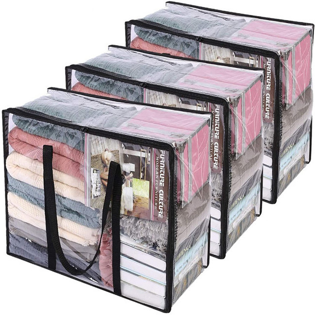 Best Quality Jumbo Clear PVC Window Dustproof Foldable Blanket Quilt Storage Bag with handles