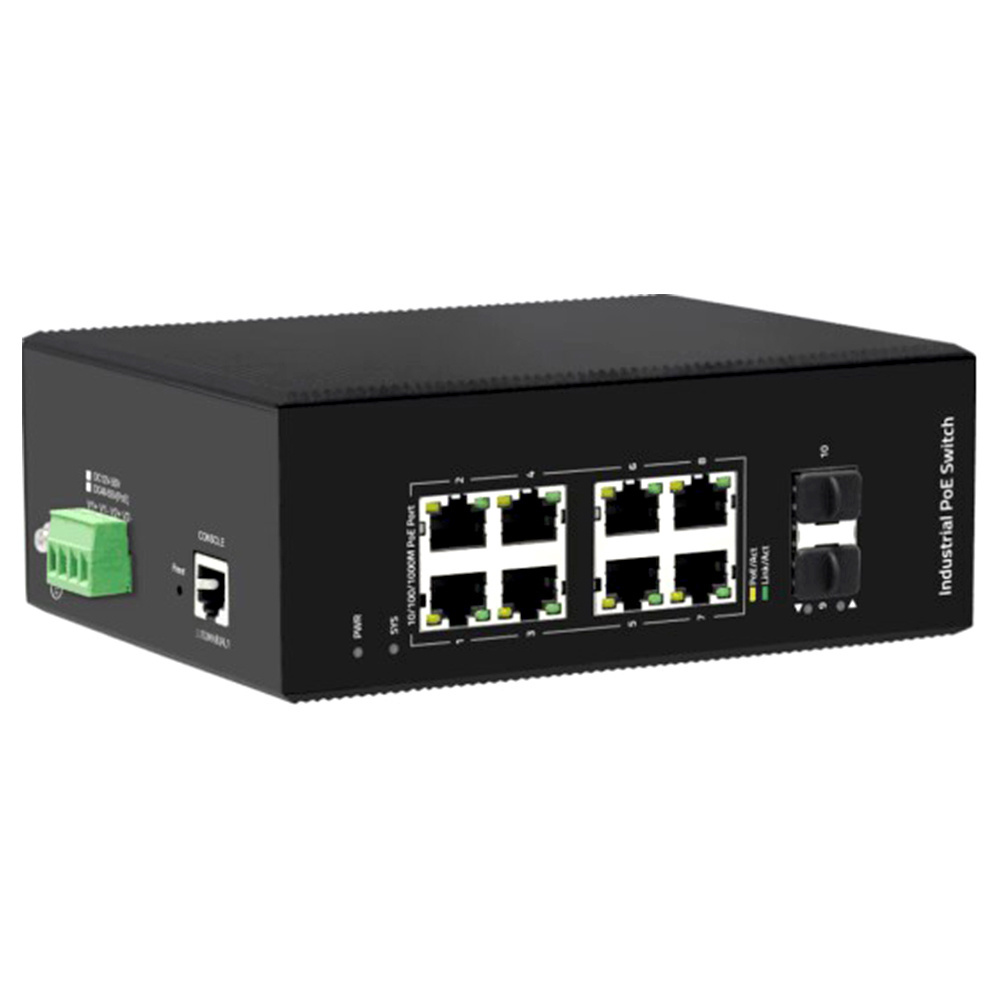 IP40 supporting Din rail and wall mounting 48-55V 10 Port Gigabit Managed Industrial Ethernet POE Switch