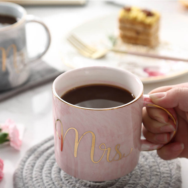 Customize Mr and Mrs Ceramic Mug Coffee Mugs 14 Oz Ceramic Marble Coffee Cups For Ceramic Sublimation Cup